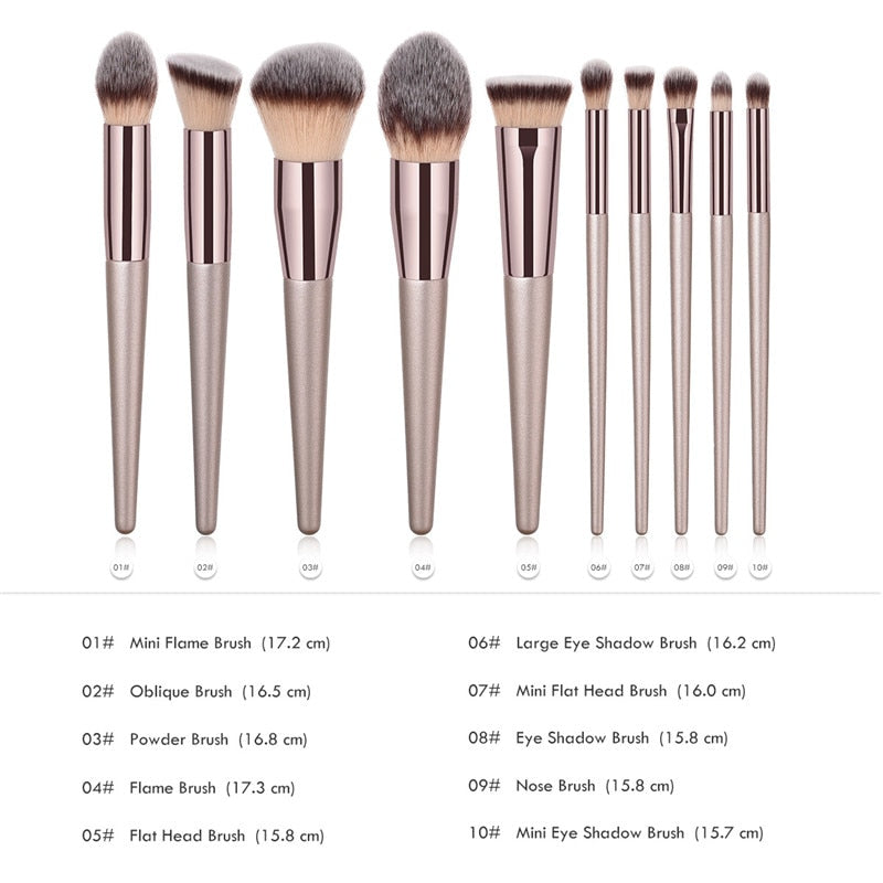 Glamwinks 10-Piece Premium Champagne Makeup Brush Set